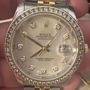 Rolex Datejust 18k Gold and Silver Watch with Diamond Accents